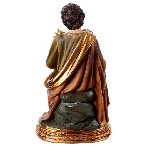 St Joseph sitting with Jesus Child, painted resin statue of 8 in 5