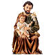 Statuina San Giuseppe seduto con bambino giglio resina colorata 20 cm s2
