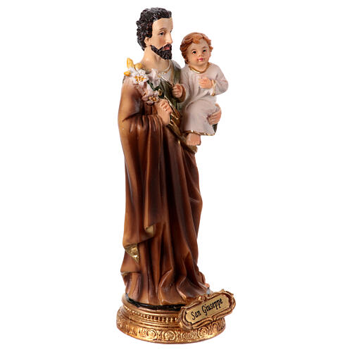 Heiliger Josef, stehend, mit Jesuskind und Lilie, aus farbig gefassten Resin, 15 cm 3