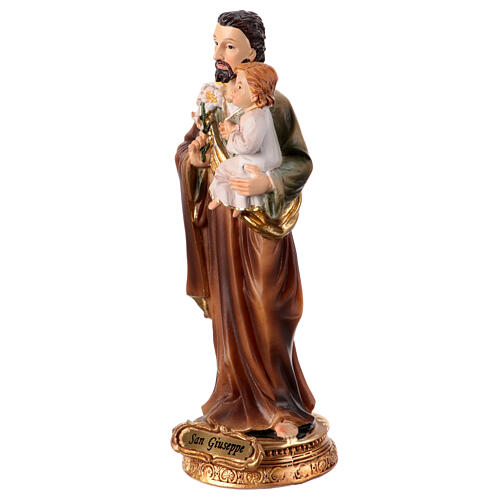 Estatua 15 cm San José con Niño lirio resina coloreada 2
