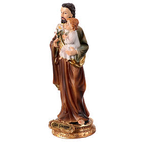 Statuina 15 cm San Giuseppe con bambino giglio resina colorata