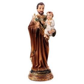 Heiliger Josef, stehend, mit Jesuskind und Lilie, aus farbig gefassten Resin, 10 cm