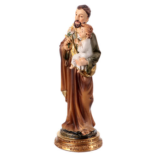 Heiliger Josef, stehend, mit Jesuskind und Lilie, aus farbig gefassten Resin, 10 cm 2