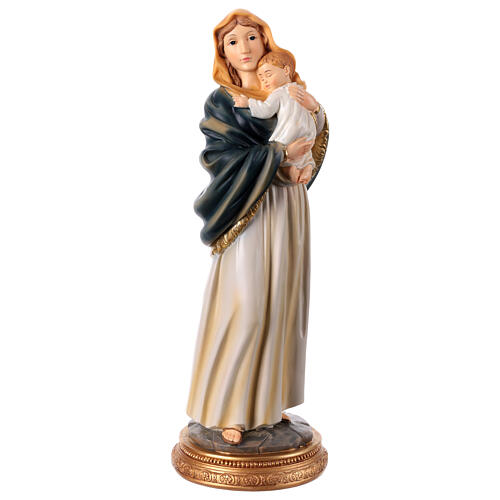 Maria mit dem schlafenden Jesuskind im Arm, Heiligenfigur, aus farbig gefassten Resin, 30 cm 1