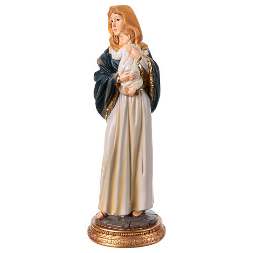 Maria mit dem schlafenden Jesuskind im Arm, Heiligenfigur, aus farbig gefassten Resin, 30 cm 3