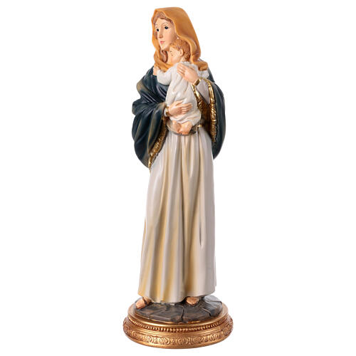 Estatua 30 cm Virgen con Niño descansando resina coloreada 3