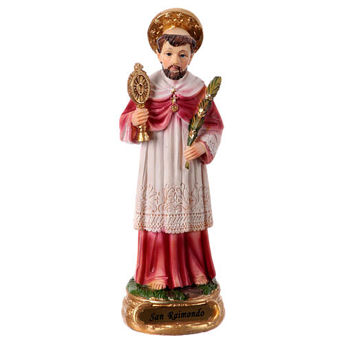 St Raymond with monstrance and martyr's palm, handpainted resin figurine, 5 in 1