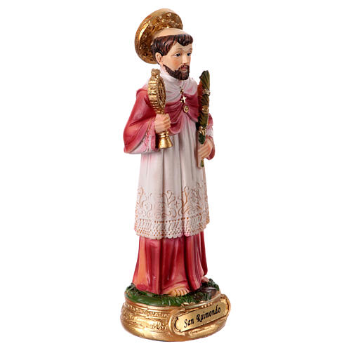 Święty Rajmund figurka 12 cm, żywica malowana, palma męczeńska i monstrancja 3