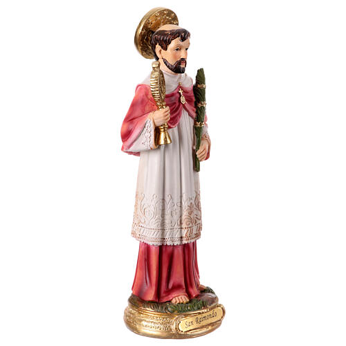 St Raymond, handpainted resin statue, golden base, 8 in 4