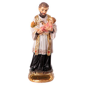 San Cayetano y Niño resina pintada a mano estatua 12 cm