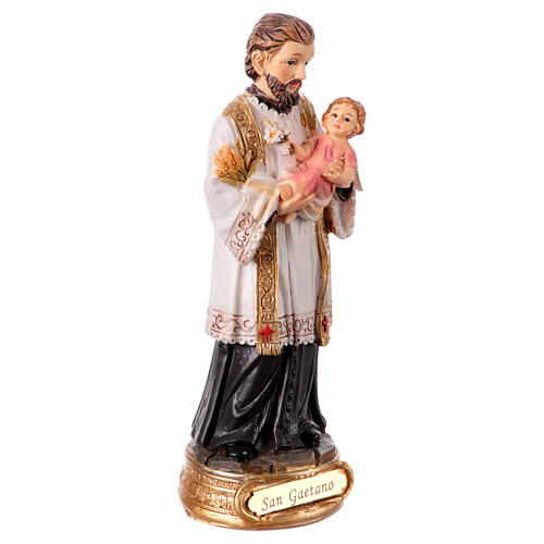 São Caetano e Menino Jesus resina pintada à mão 12 cm 3