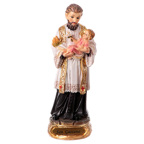 St Cajetan and Child statue 12 cm hand-painted colored resin 1