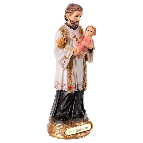 St Cajetan and Child statue 12 cm hand-painted colored resin 3