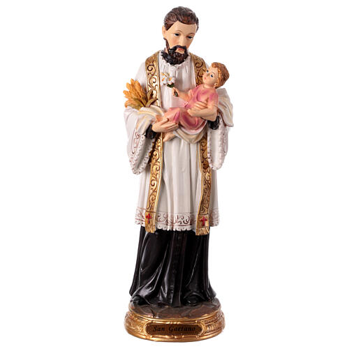 Statue of St Cajetan and Child 30 cm hand-painted colored resin 1