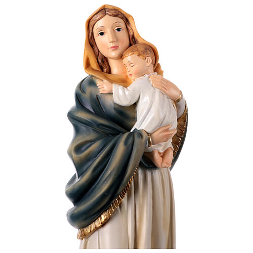 Statua Madonna in piedi con bimbo che dorme in braccio 40 cm resina 2