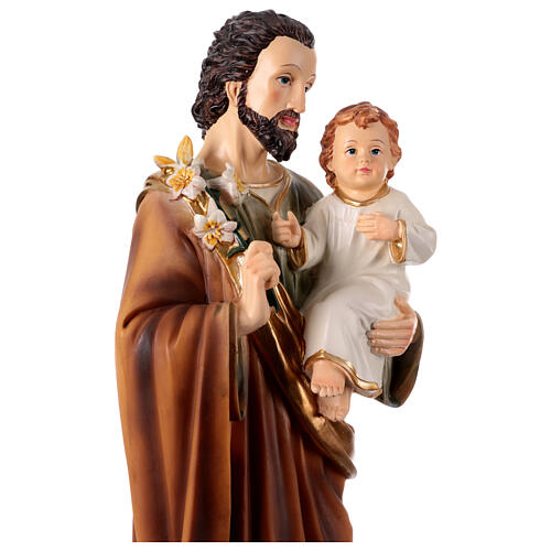 Statue Saint Joseph debout avec lys et Enfant Jésus 40 cm résine base dorée 2