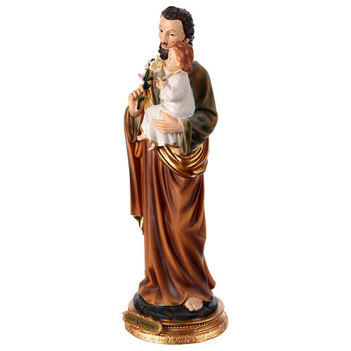 Statue Saint Joseph debout avec lys et Enfant Jésus 40 cm résine base dorée 3