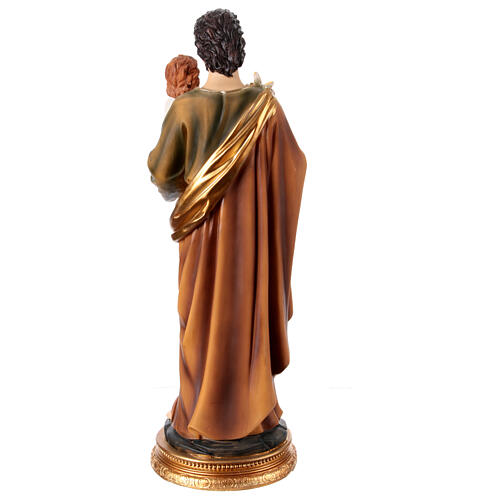 Statue Saint Joseph debout avec lys et Enfant Jésus 40 cm résine base dorée 6
