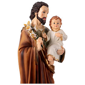 Statuina San Giuseppe in piedi giglio Gesù Bambino 40 cm resina base dorata