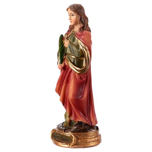 St Agatha with pincers and martyr's palm, resin statue with golden base, 5 in 2