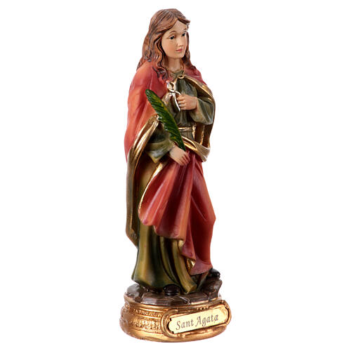 St Agatha with pincers and martyr's palm, resin statue with golden base, 5 in 3