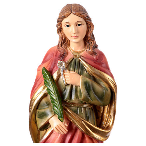 St Agatha with martyr's palm and pincers, painted resin figurine, 8 in 2