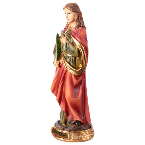 St Agatha with martyr's palm and pincers, painted resin figurine, 8 in 3