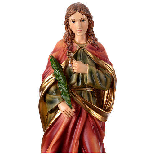 Statue of St Agatha with pincers and palm, painted resin, 12 in 2