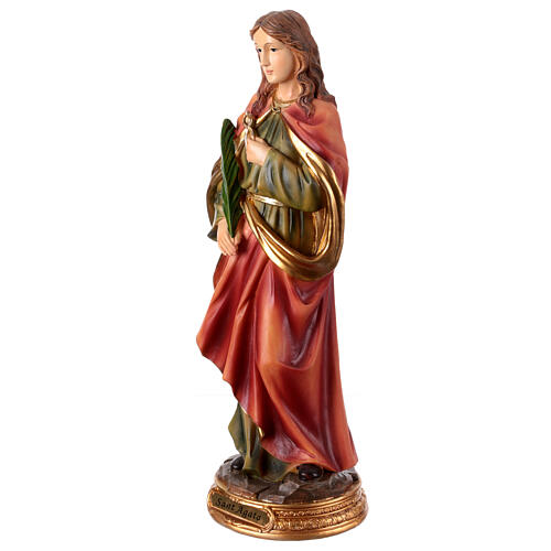Statue of St Agatha with pincers and palm, painted resin, 12 in 3