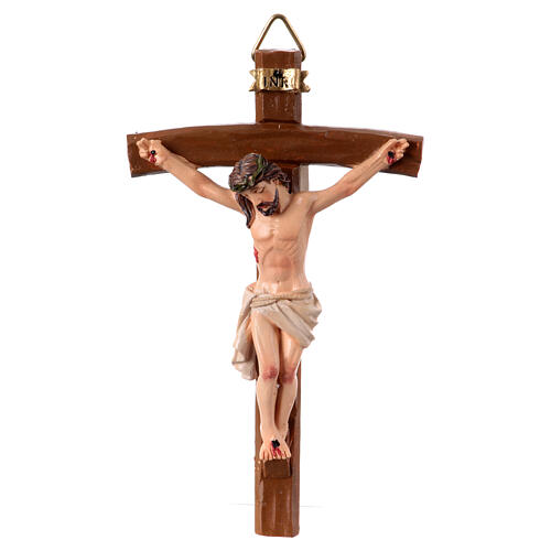 Christ sur la croix résine crèche pascale 12 cm peinte main 1