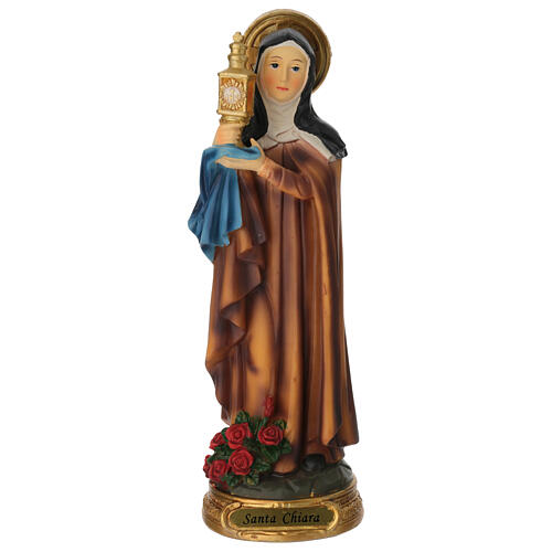 Statue of Saint Claire with monstrance, painted resin, 8 in 1