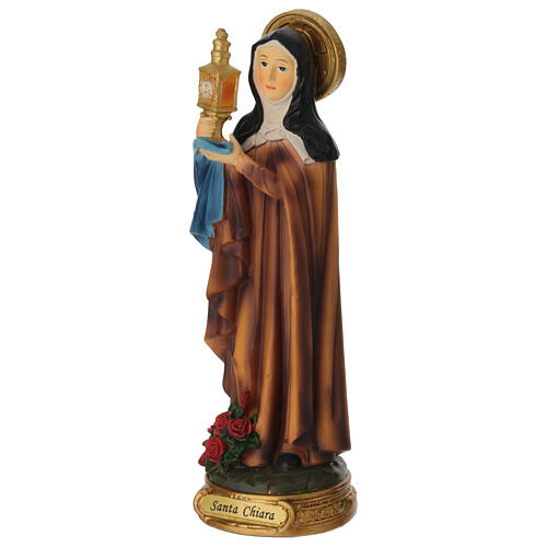 Statue of Saint Claire with monstrance, painted resin, 8 in 3