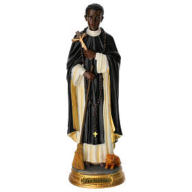 Saint Martin de Porres, painted resin statue, 12 in