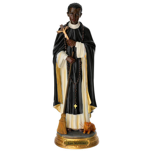 Saint Martin de Porres, painted resin statue, 12 in 1