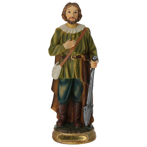 Estatua San Isidoro agricultor resina pintada 20 cm 1