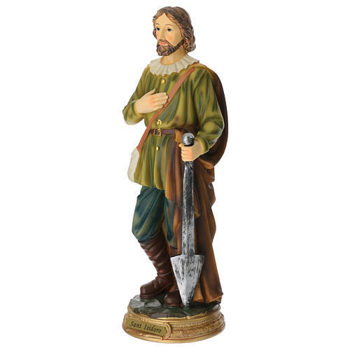 Isidore the Laborer, painted resin statue, 12 in 2