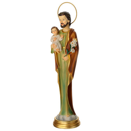 Heiliger Josef mit Kind und Lilie – stilisierte Resin-Statue, 30 cm 2