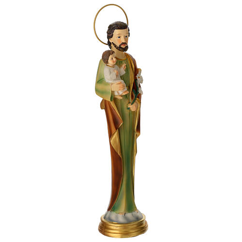 Heiliger Josef mit Kind und Lilie – stilisierte Resin-Statue, 30 cm 3