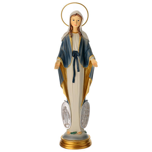 Stylised statue of Our Lady of Graces with Miraculous Medal, resin, 12 in 1