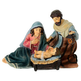 Lying Nativity Holy Family painted resin 12x8x10 cm, 16 cm