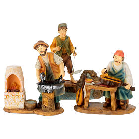 Set 3 männliche Krippenfiguren aus Harz, Berufe, für 12 cm Krippe