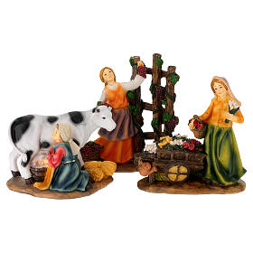 Set of 3 female figurines for 12 cm Nativity Scene, painted resin