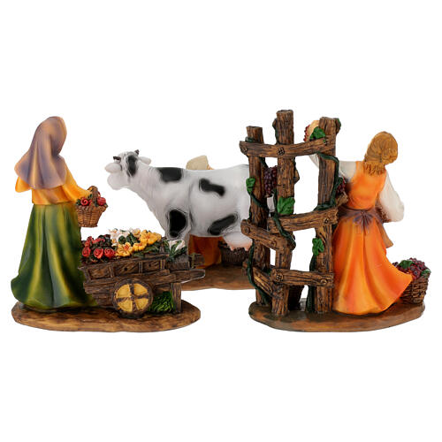 Set 3 bergères métiers crèche 12 cm résine peinte 8