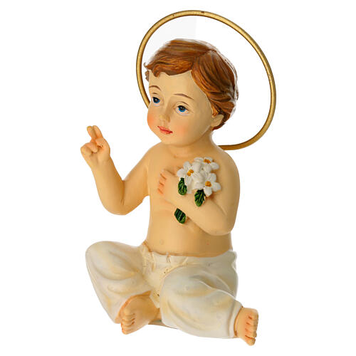 Gesù Bambino con aureola seduto resina dipinta 8,5 cm 2