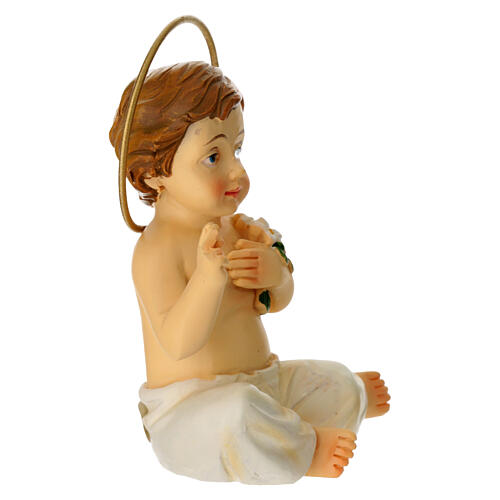 Gesù Bambino con aureola seduto resina dipinta 8,5 cm 3