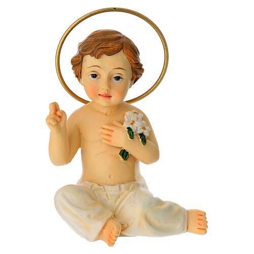 Menino Jesus com auréola sentado resina pintada 8,5 cm 1