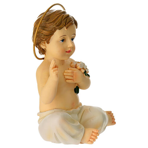 Statua Gesù Bambino h reale 12 cm seduto aureola 3