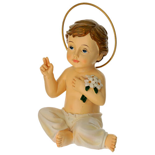 Estatua Niño Jesús sentado resina pintada h real 15 cm 2