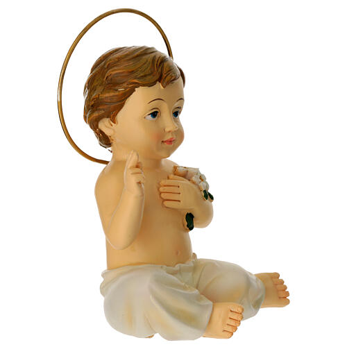 Estatua Niño Jesús sentado resina pintada h real 15 cm 3