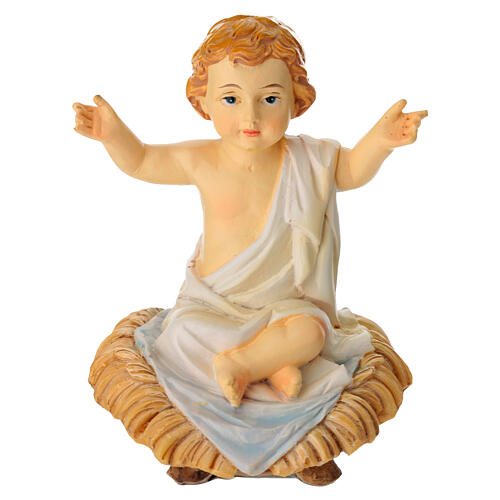 Gesù Bambino seduto sulla mangiatoia h reale 8 cm resina 1